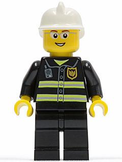 LEGO Minifigure-Fire - Reflective Stripes, Black Legs, White Fire Helmet, Glasses and Open Smile-Town / City / Fire-CTY056-Creative Brick Builders